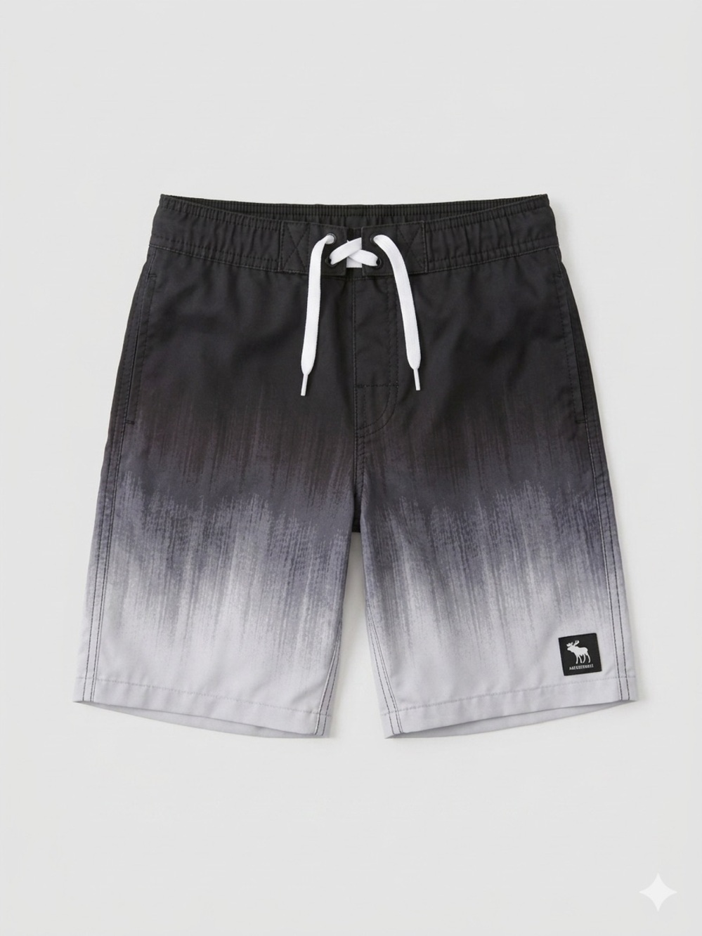 Abercrombie Kids Boys Ombre Black to Gray Swim Shorts with Drawstring, Size 9/10